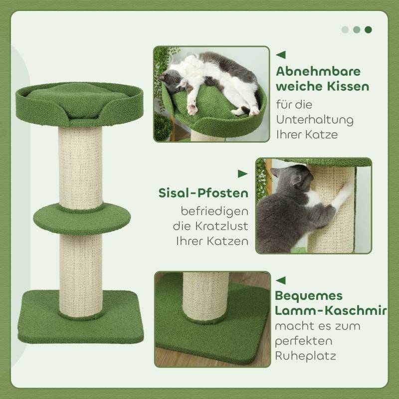 Arbre à chat 91cm avec lit et plateforme en laine d'agneau vert - Image 4