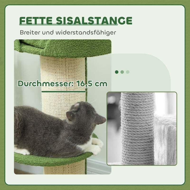 Arbre à chat 91cm avec lit et plateforme en laine d'agneau vert - Image 5