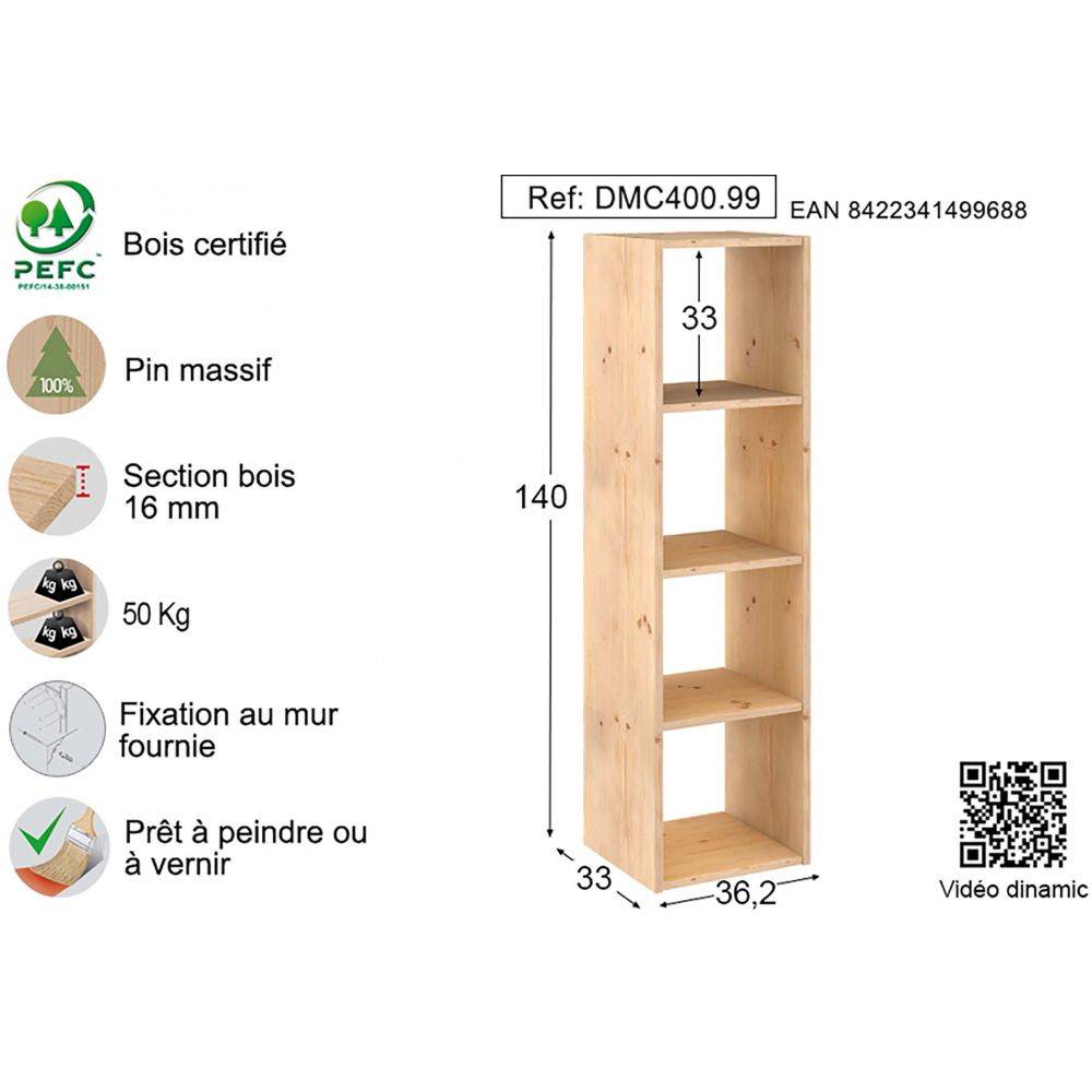 Étagère modulaire en pin massif Dinamic 4 tablettes - Imagen 3