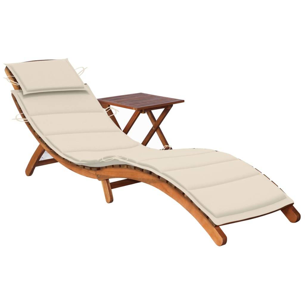 Helloshop26 - Transat chaise longue bain de soleil lit de jardin terrasse meuble d'extérieur avec table et coussin bois d'acacia - Imagen 1