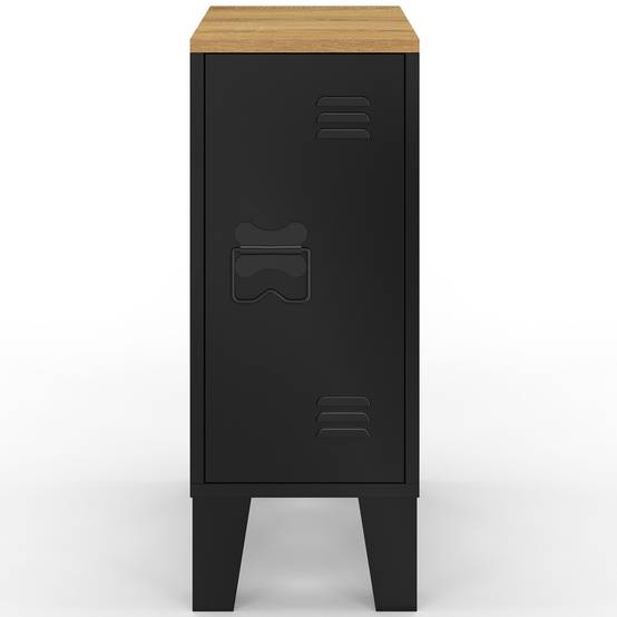 Lot de 2 tables de chevet étroites ESTER 1 porte métal noir plateau façon hêtre design industriel - Image 3