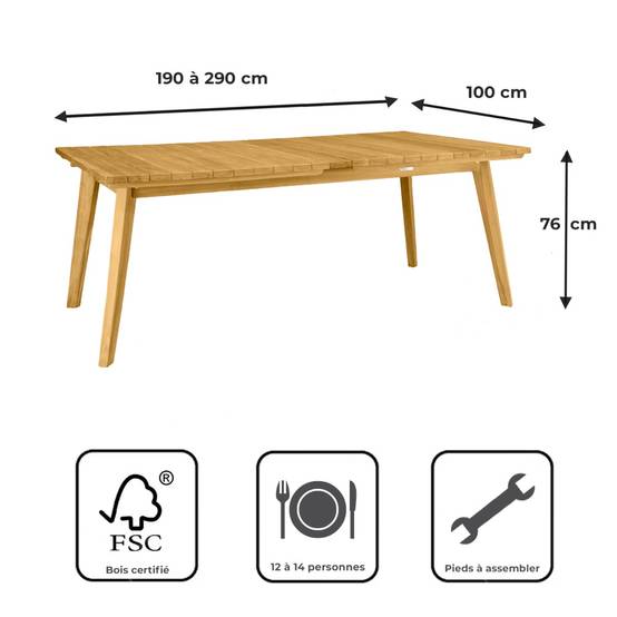 Teck'Attitude - Table extensible rectangulaire teck massif 190/290 x 100 cm Flora XL - TECK'Attitude - Imagen 9