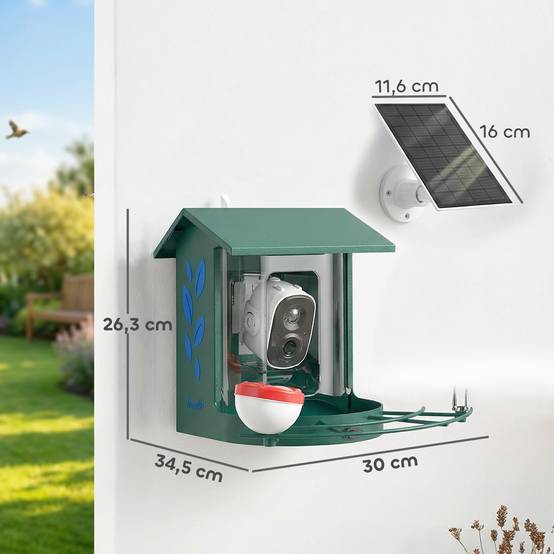 Mangeoire oiseaux intelligente caméra 2K solaire anti-écureuil acier 30x34x26cm vert - ComfortXL Outdoor Living - Image 5