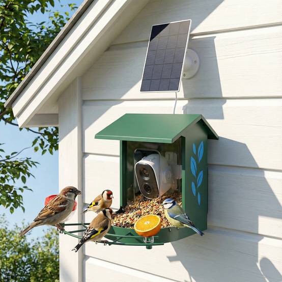 Mangeoire oiseaux intelligente caméra 2K solaire anti-écureuil acier 30x34x26cm vert - ComfortXL Outdoor Living - Image 3