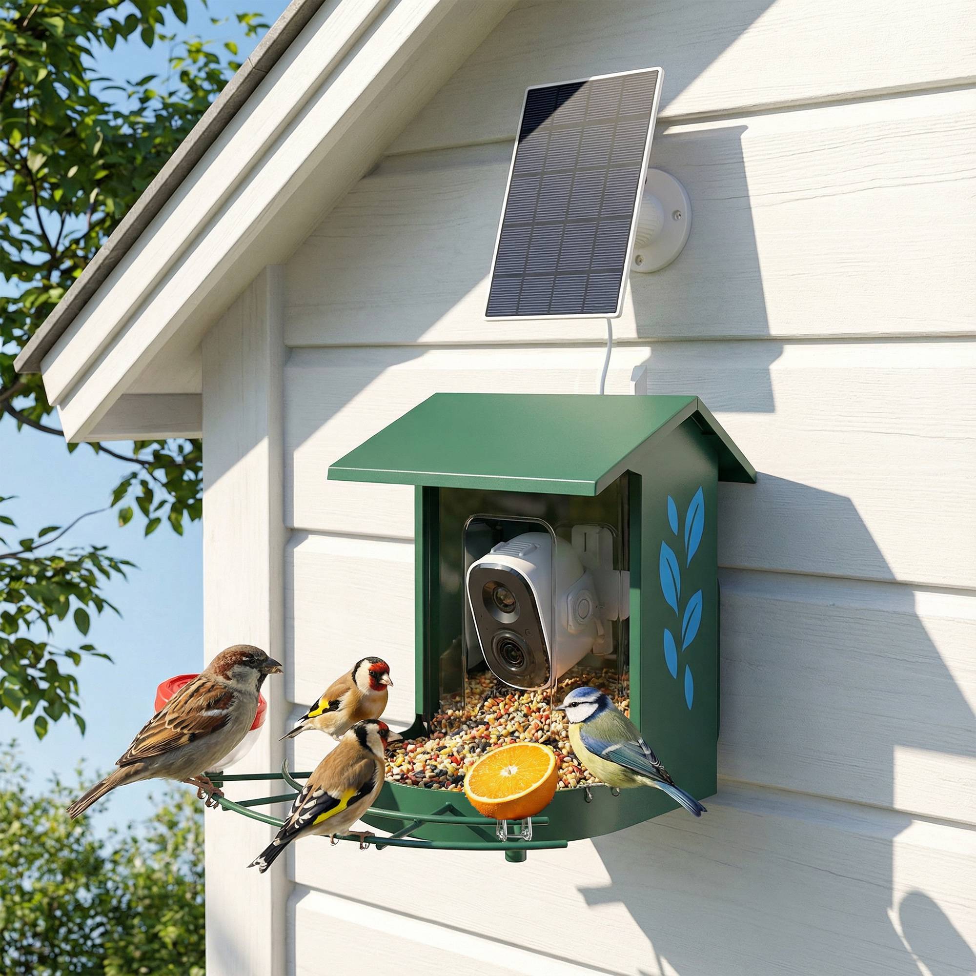 Mangeoire oiseaux intelligente caméra 2K solaire anti-écureuil acier 30x34x26cm vert - ComfortXL Outdoor Living - Image 3