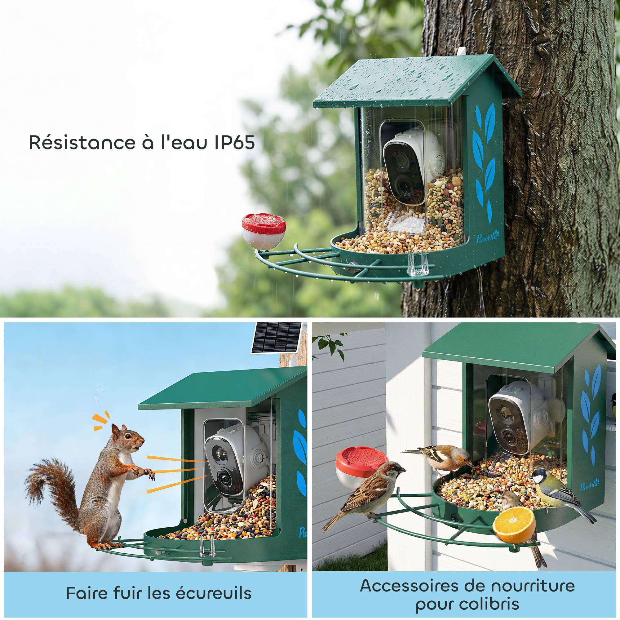 Mangeoire oiseaux intelligente caméra 2K solaire anti-écureuil acier 30x34x26cm vert - ComfortXL Outdoor Living - Image 9