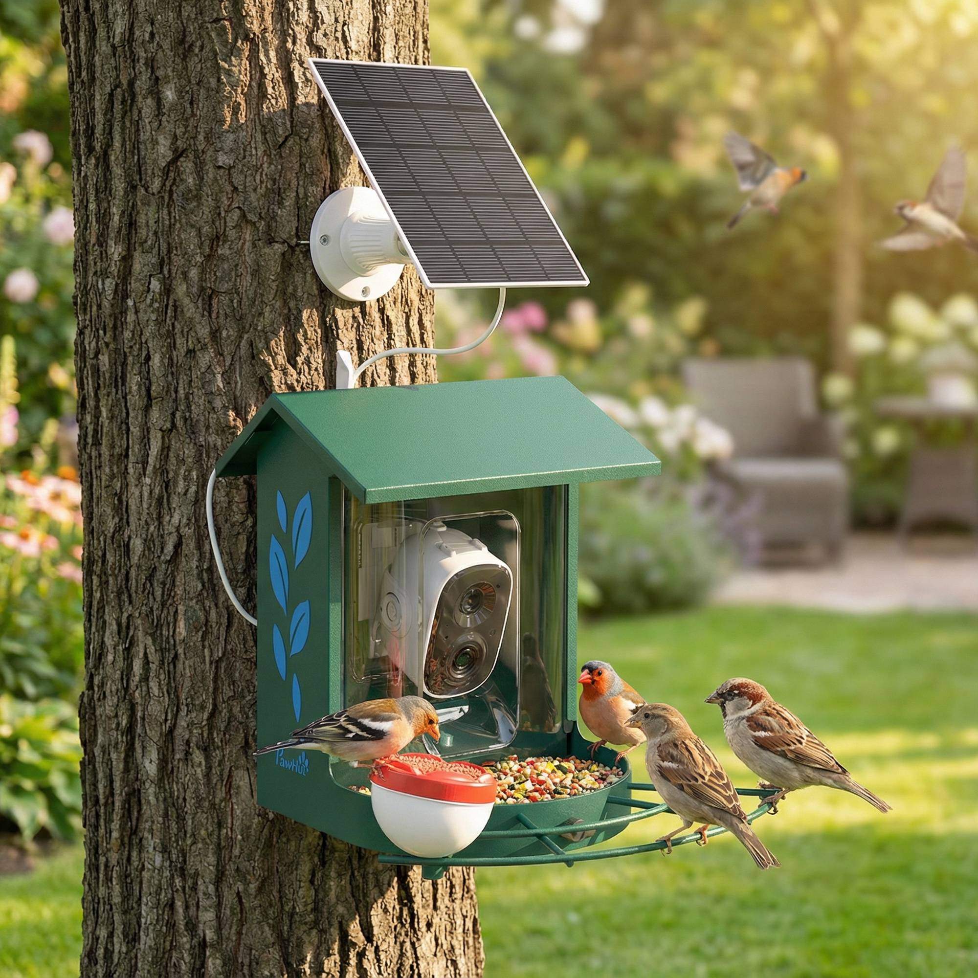 Mangeoire oiseaux intelligente caméra 2K solaire anti-écureuil acier 30x34x26cm vert - ComfortXL Outdoor Living - Image 4