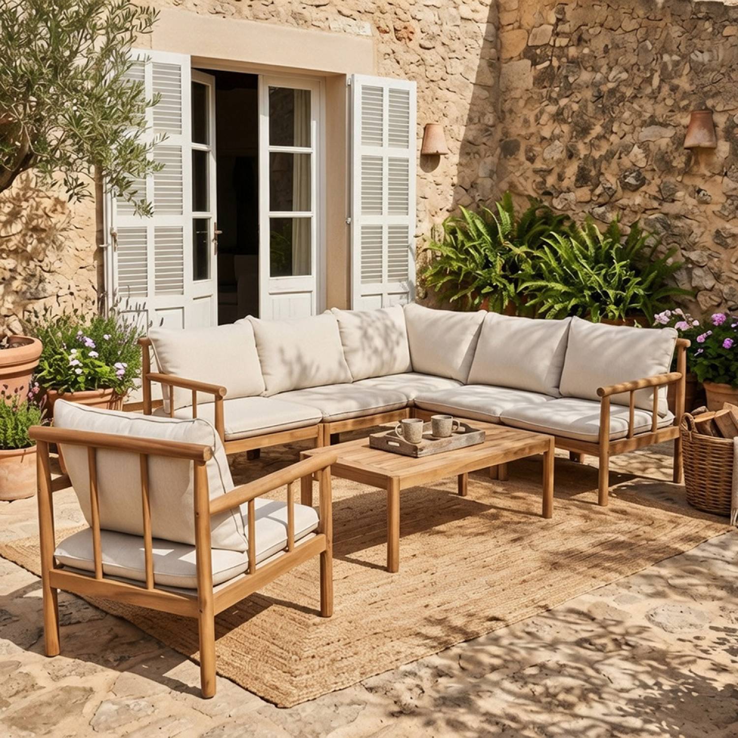 Salon de jardin 6 places en bois d’acacia certifié FSC PAKKRET - Image 4