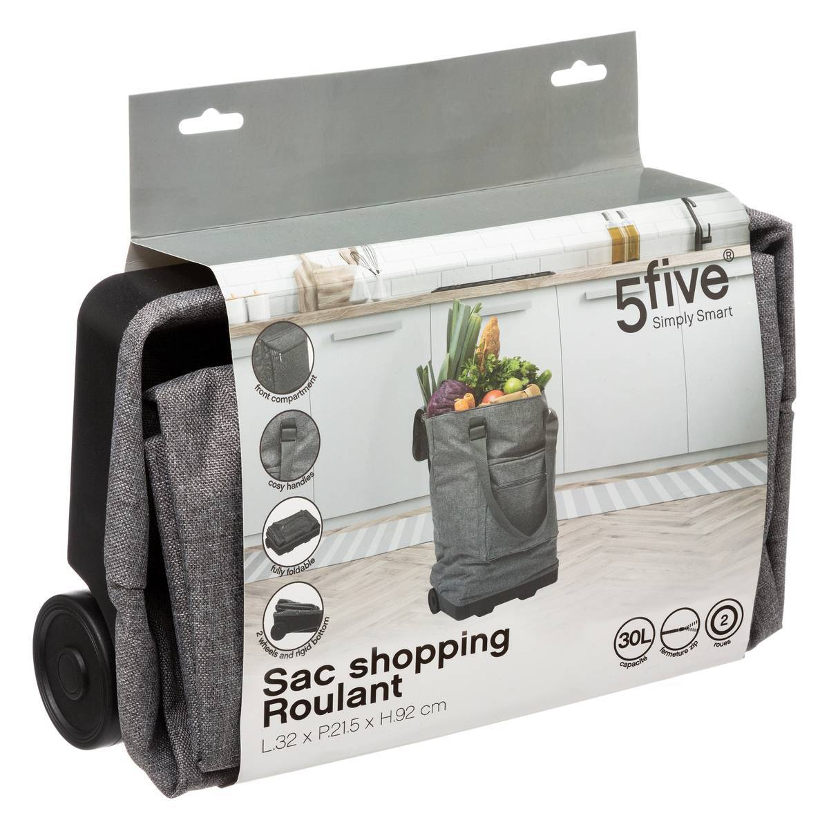 Sac de shopping avec 2 roulettes gris - 5five - Image 3