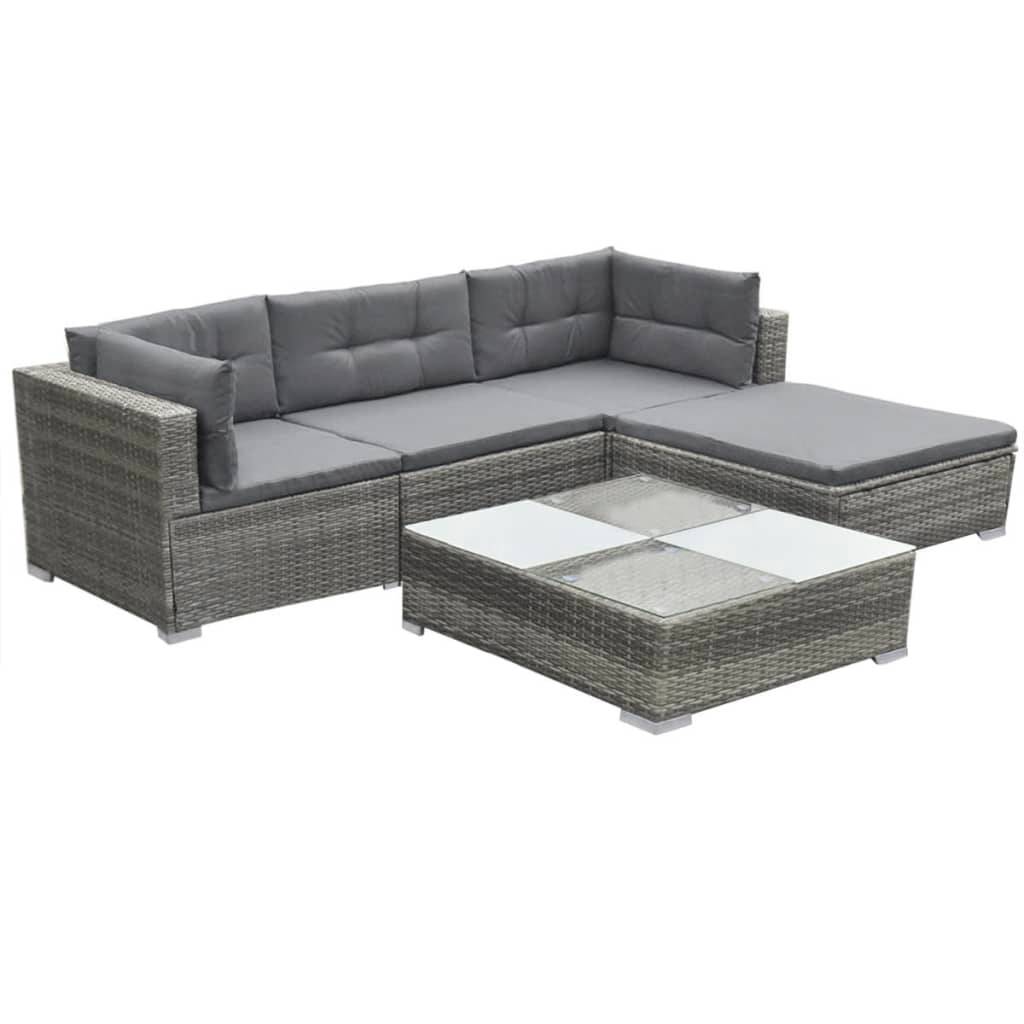 Helloshop26 - Salon de jardin meuble d'extérieur ensemble de mobilier 5 pièces avec coussins résine tressée gris - Imagen 1