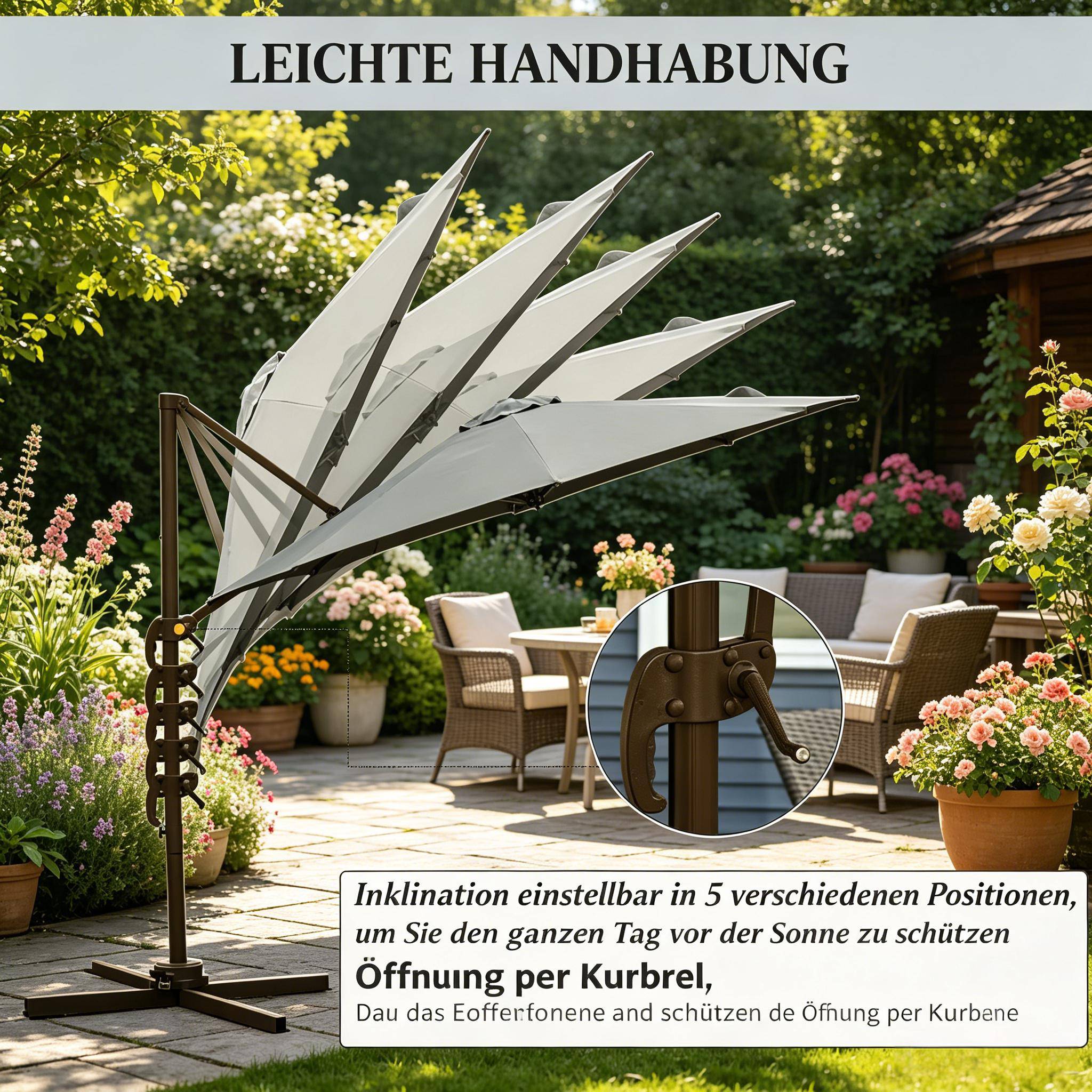 Parasol déporté octogonal aluminium terrasse rotatif inclinable Ø295cm gris foncé - ComfortXL Outdoor Living - Image 6
