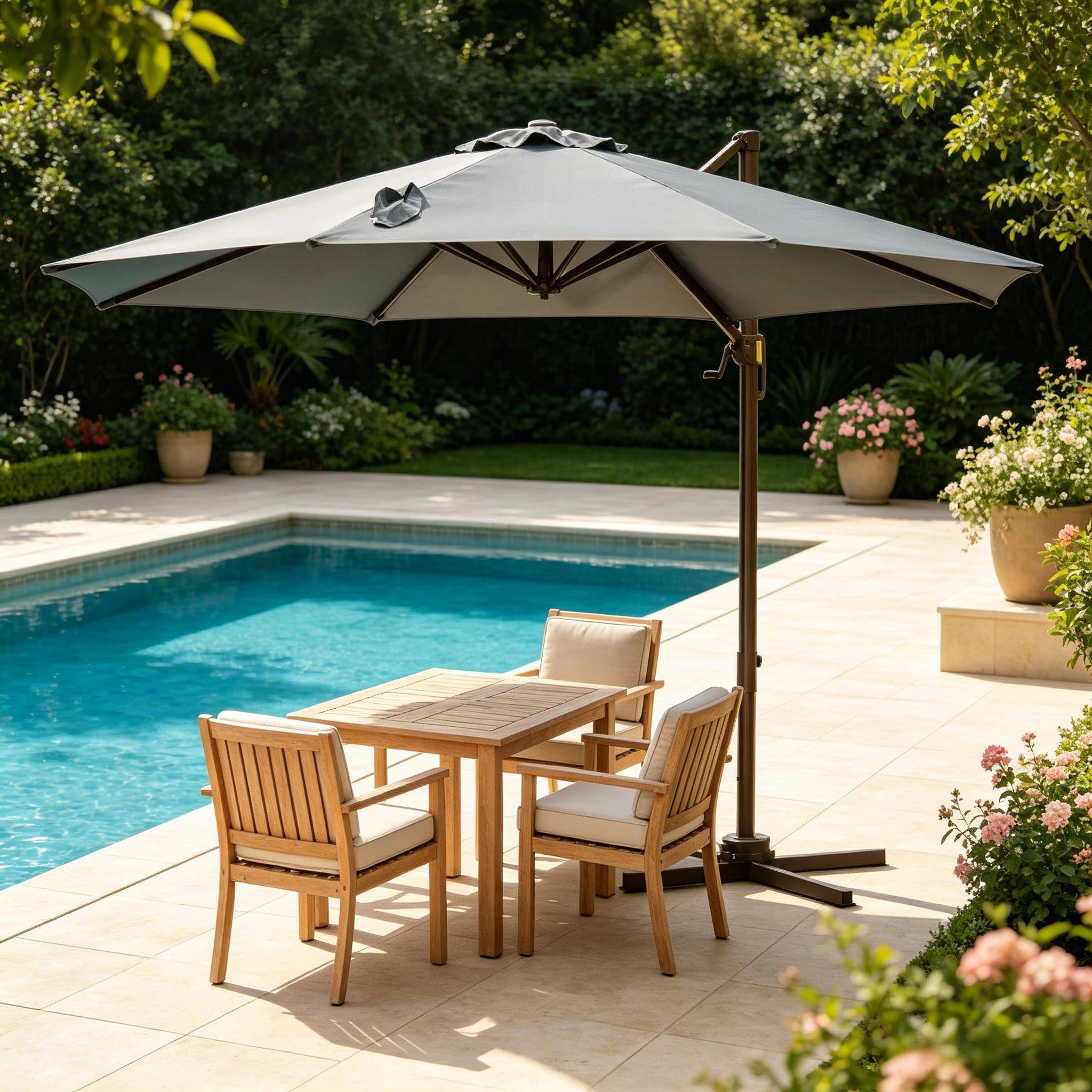Parasol déporté octogonal aluminium terrasse rotatif inclinable Ø295cm gris foncé - ComfortXL Outdoor Living - Image 2