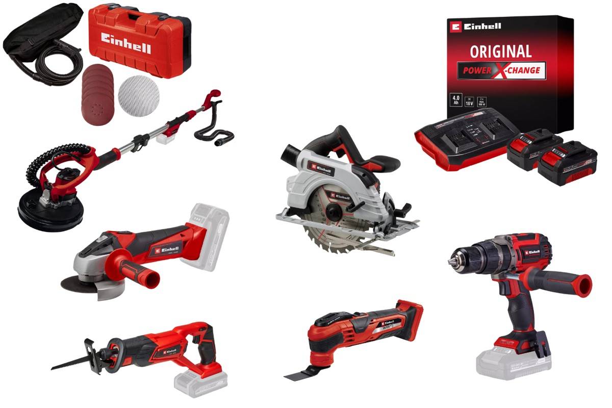 Einhell - Kit chantier sans fil Einhell – Meuleuse, scies, perceuse, ponceuse + 2 batteries 4.0Ah + chargeur Einhell - Image 1