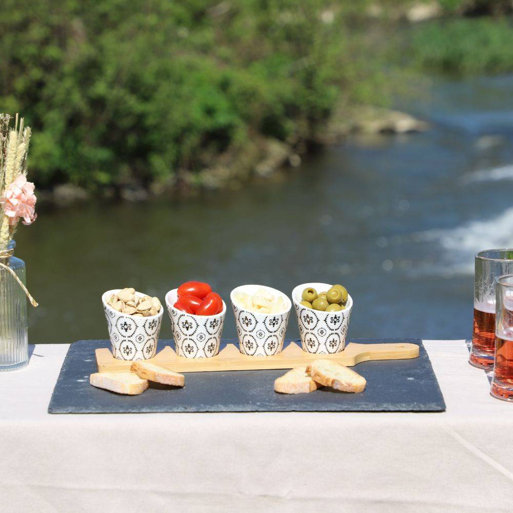~ Set apéritif tapas 4 verrines bambou céramique blanc et marron 34.5 x 8 cm Chemin de campagne - Imagen 2