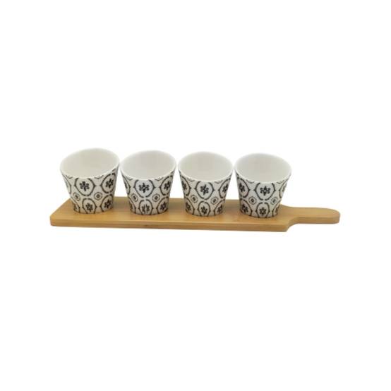 ~ Set apéritif tapas 4 verrines bambou céramique blanc et marron 34.5 x 8 cm Chemin de campagne - Imagen 1