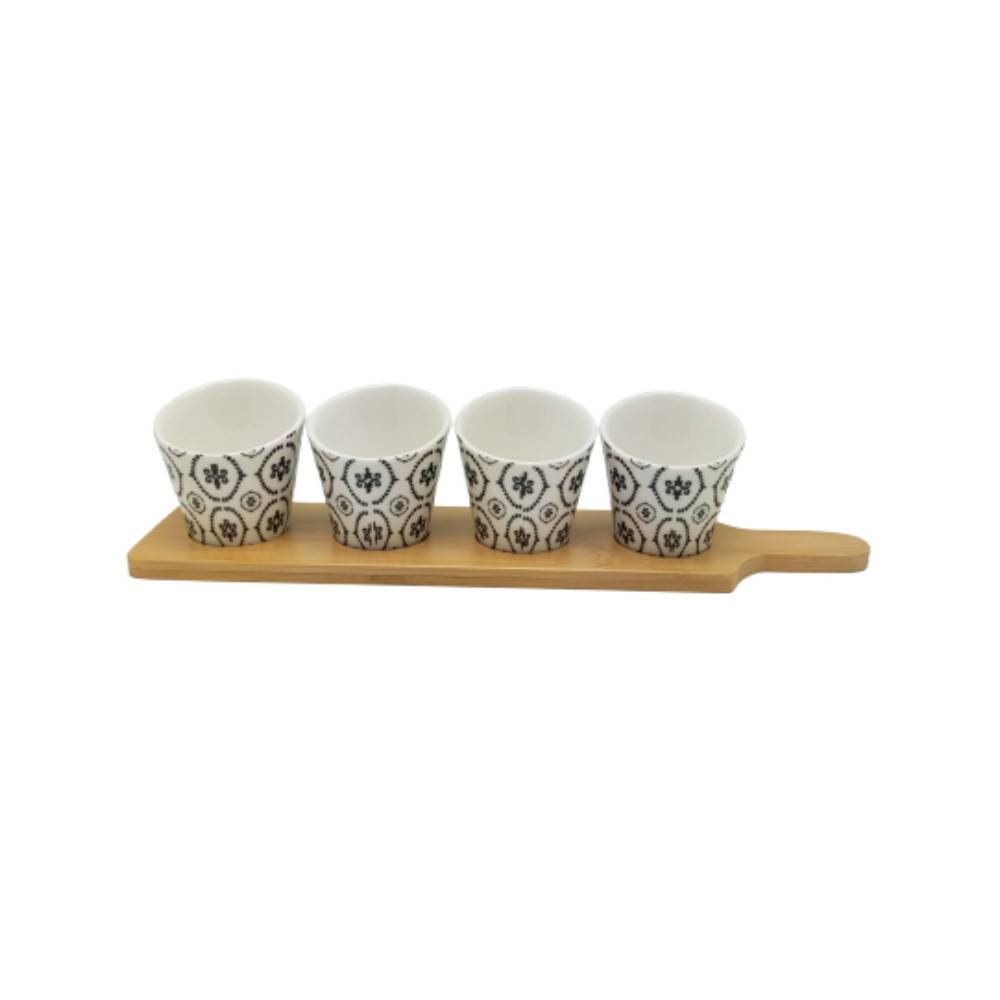 ~ Set apéritif tapas 4 verrines bambou céramique blanc et marron 34.5 x 8 cm Chemin de campagne - Imagen 1