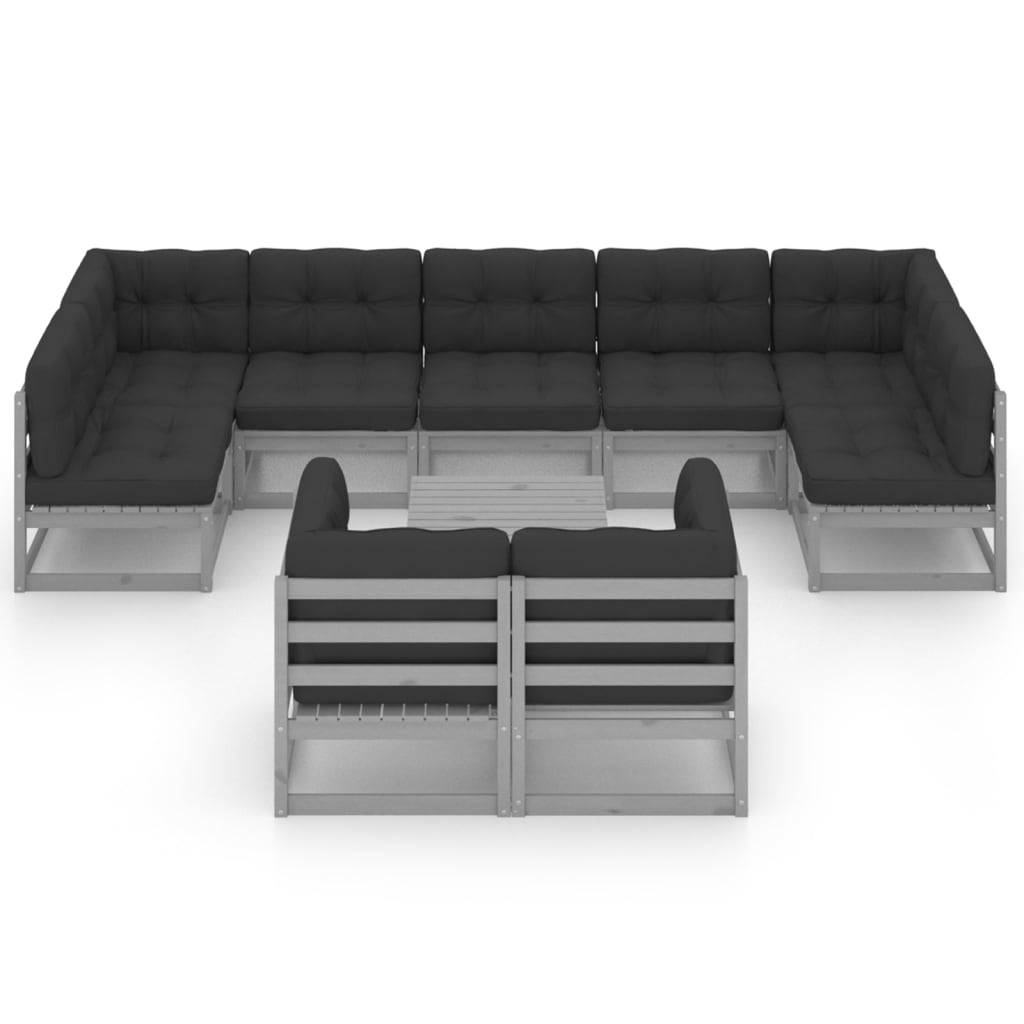 Helloshop26 - Salon de jardin meuble d'extérieur ensemble de mobilier 10 pièces avec coussins gris bois de pin massif - Imagen 2