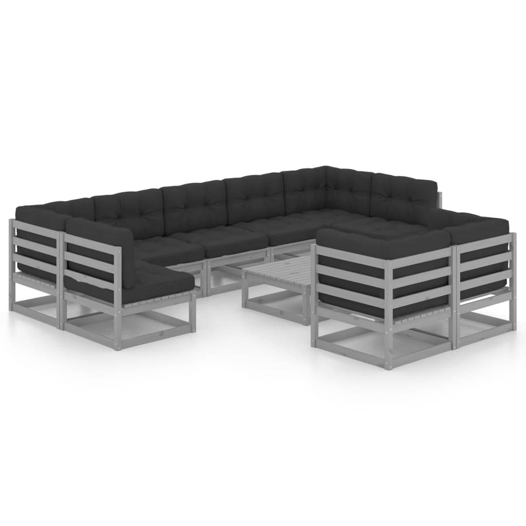 Helloshop26 - Salon de jardin meuble d'extérieur ensemble de mobilier 10 pièces avec coussins gris bois de pin massif - Imagen 1