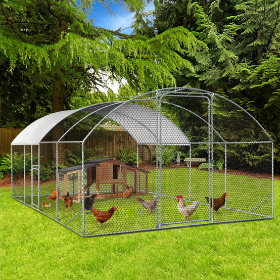 Enclos poulailler dôme 15 m² parc grillagé 3x5 m avec porte latérale – IDMarket - Image 1