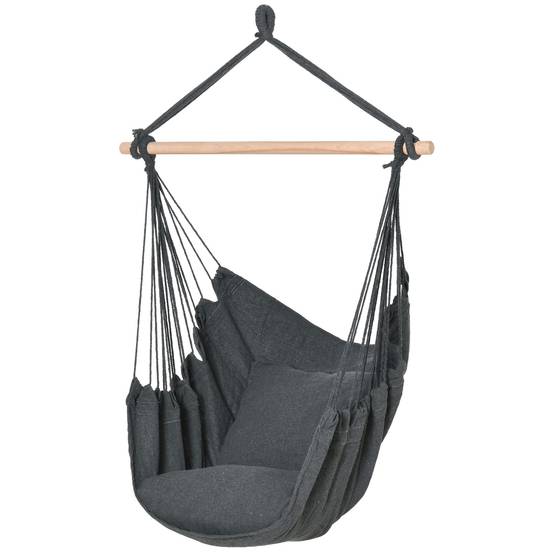 Chaise hamac coton patio fauteuil suspendu 2 coussins 100x130cm gris - ComfortXL Outdoor Living - Image 2