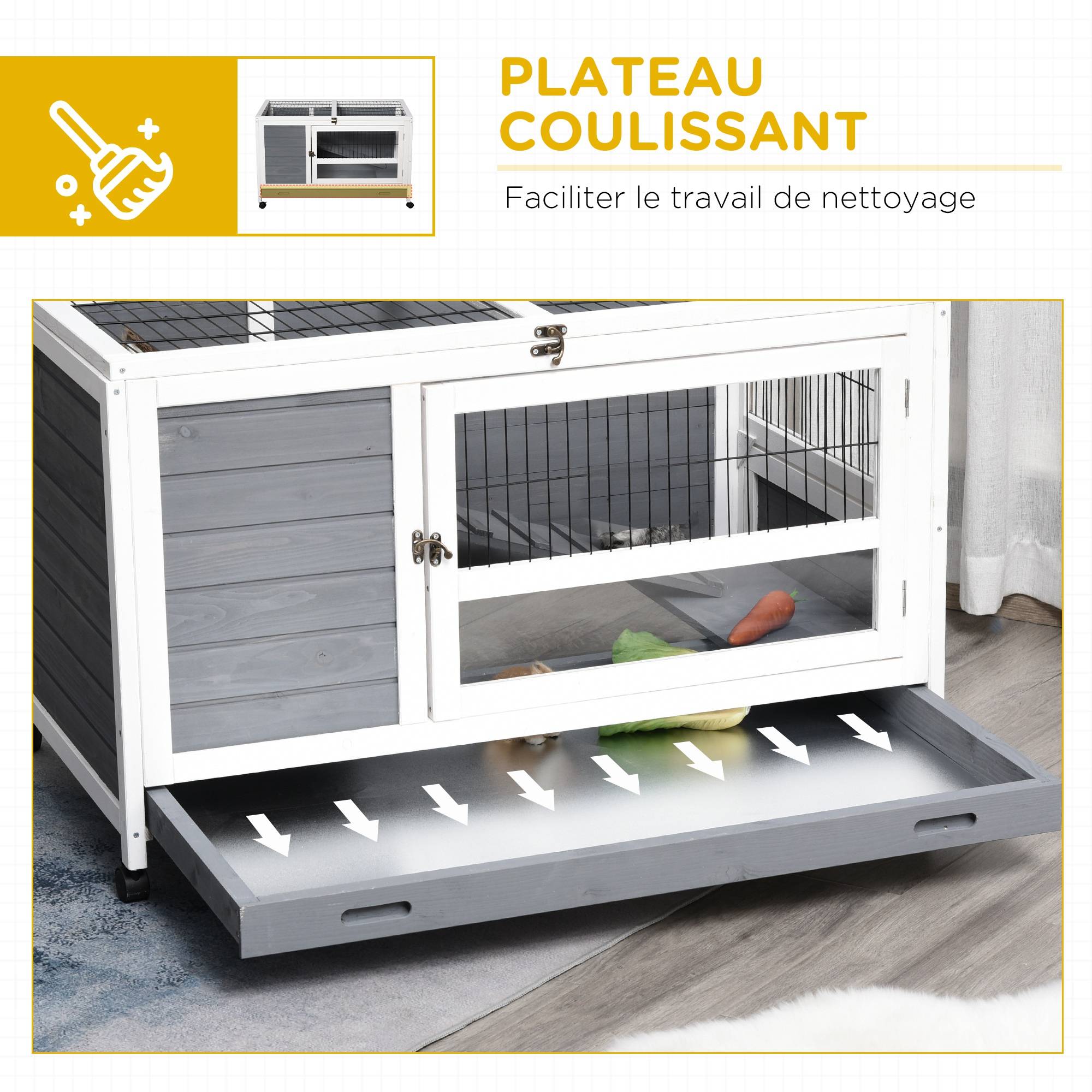 ComfortXL - Villa clapier sapin intérieur extérieur 2 niveaux roulettes 102x60x63cm gris - ComfortXL Outdoor Living - Image 8