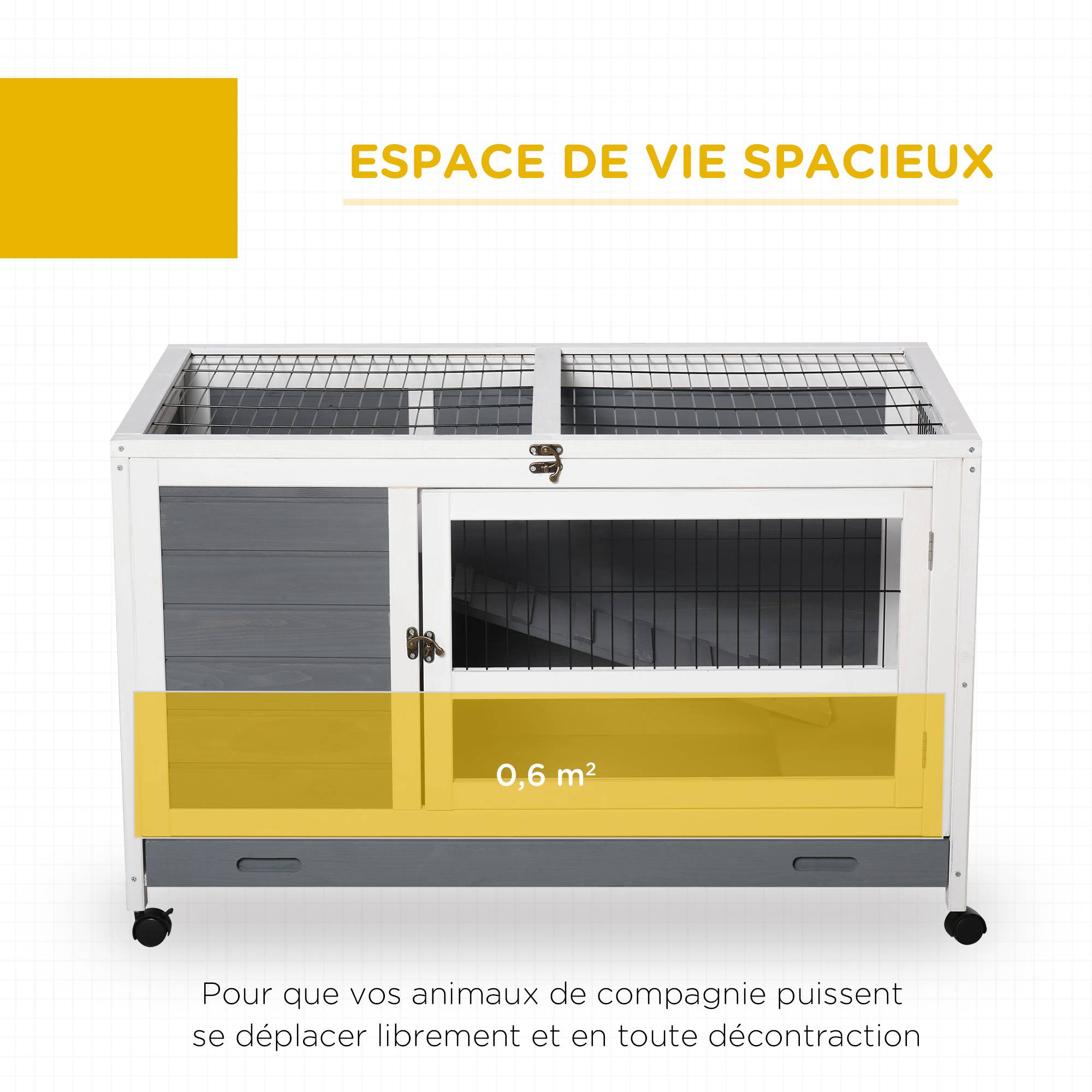 ComfortXL - Villa clapier sapin intérieur extérieur 2 niveaux roulettes 102x60x63cm gris - ComfortXL Outdoor Living - Image 6