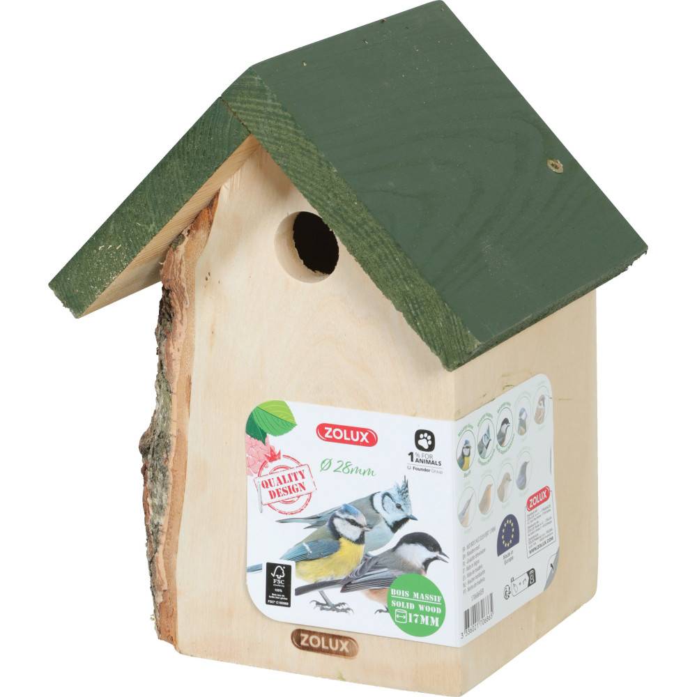 Zolux - zolux - Nichoir en bois massif entrée ø28 mm pour oiseaux mésange - Imagen 2