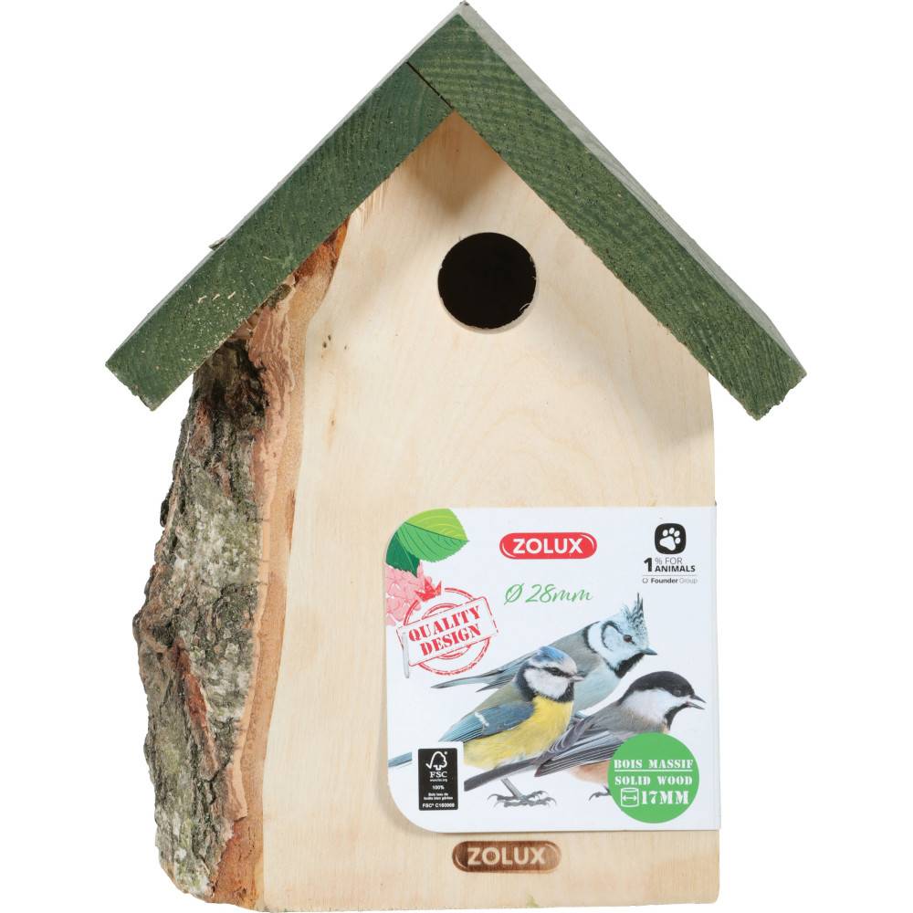 Zolux - zolux - Nichoir en bois massif entrée ø28 mm pour oiseaux mésange - Imagen 1