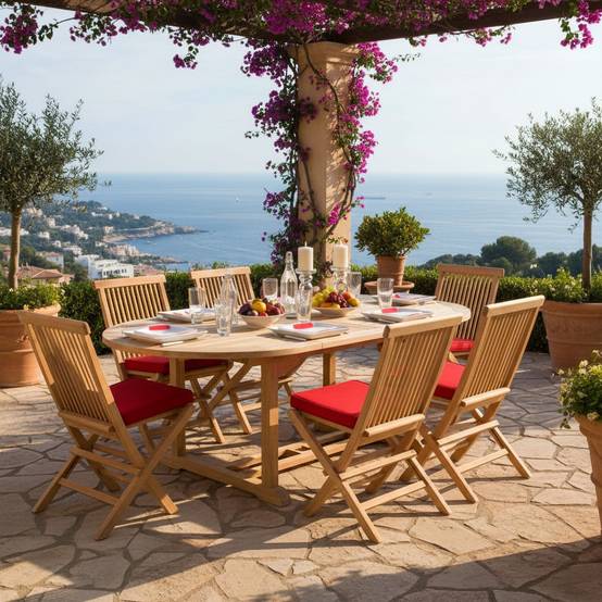 Teck'Attitude - Table extensible ovale teck massif Vérone 160/240 x 100 cm - TECK'Attitude - Imagen 6