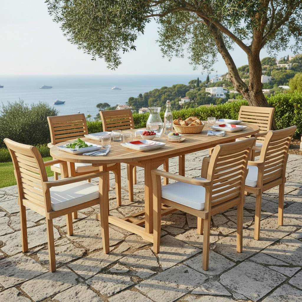 Teck'Attitude - Table extensible ovale teck massif Vérone 160/240 x 100 cm - TECK'Attitude - Imagen 7