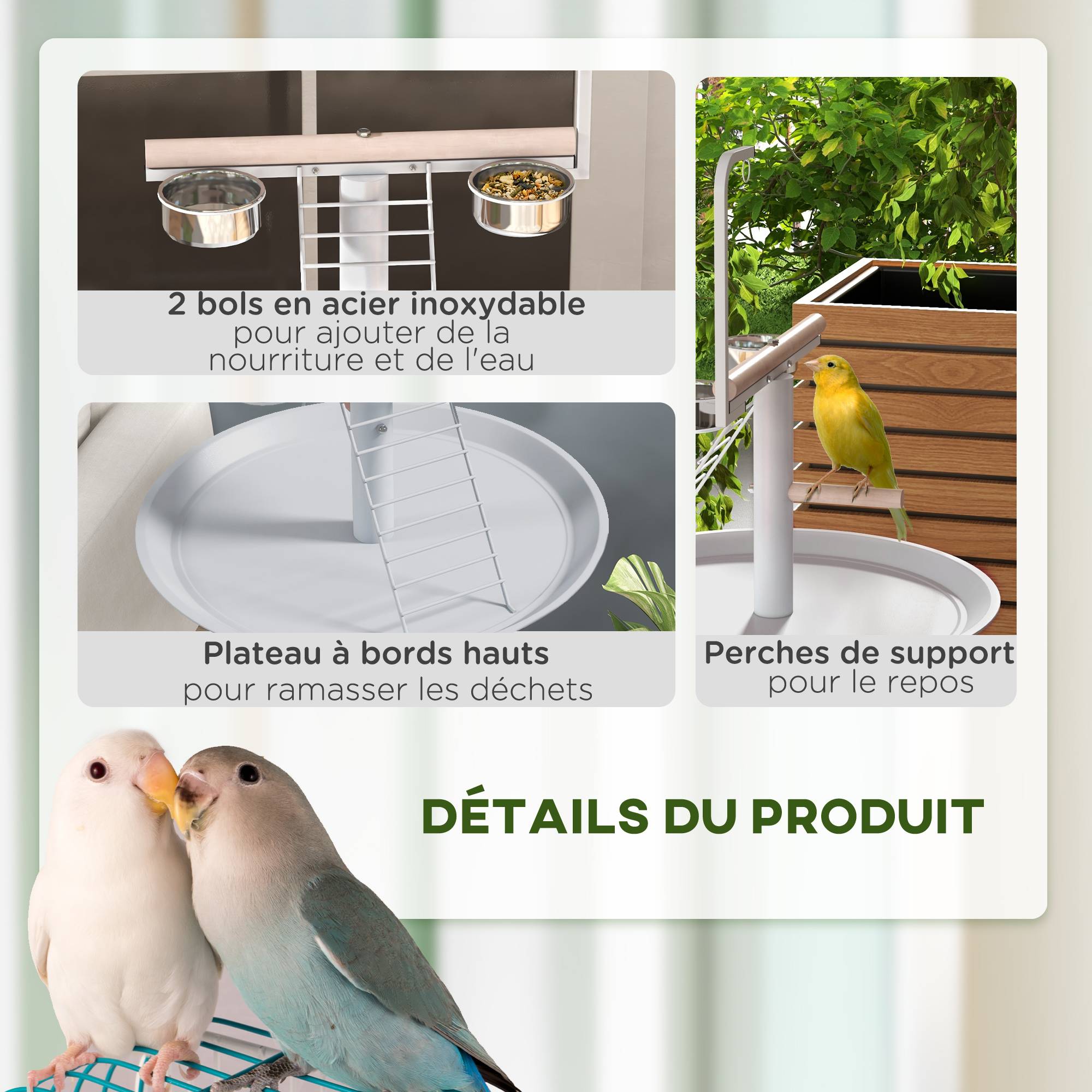 Mangeoire à oiseaux sur pied acier avec perchoir roulettes Ø60x138cm blanc - ComfortXL Outdoor Living - Image 8