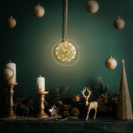 Ecd-Germany - Boule de Noël suspendue avec LED décoration de Noël en verre doré Ø15 cm - Imagen 7