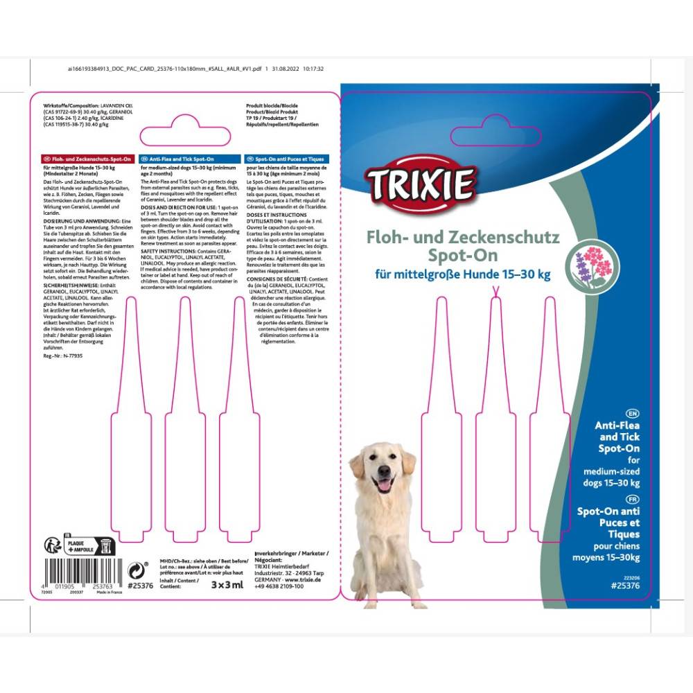 Trixie - Protection anti-tiques et puces Spot-On pour chien de 15- 30 Kg - Imagen 2