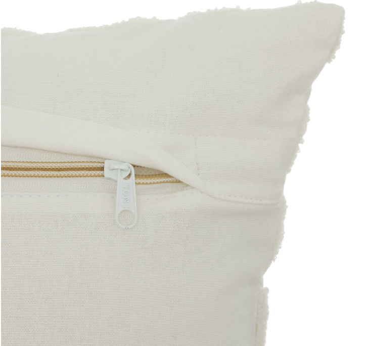 Coussin décoratif Blanc et Ocre motifs brodés et en relief 40 x 40 cm - Imagen 4