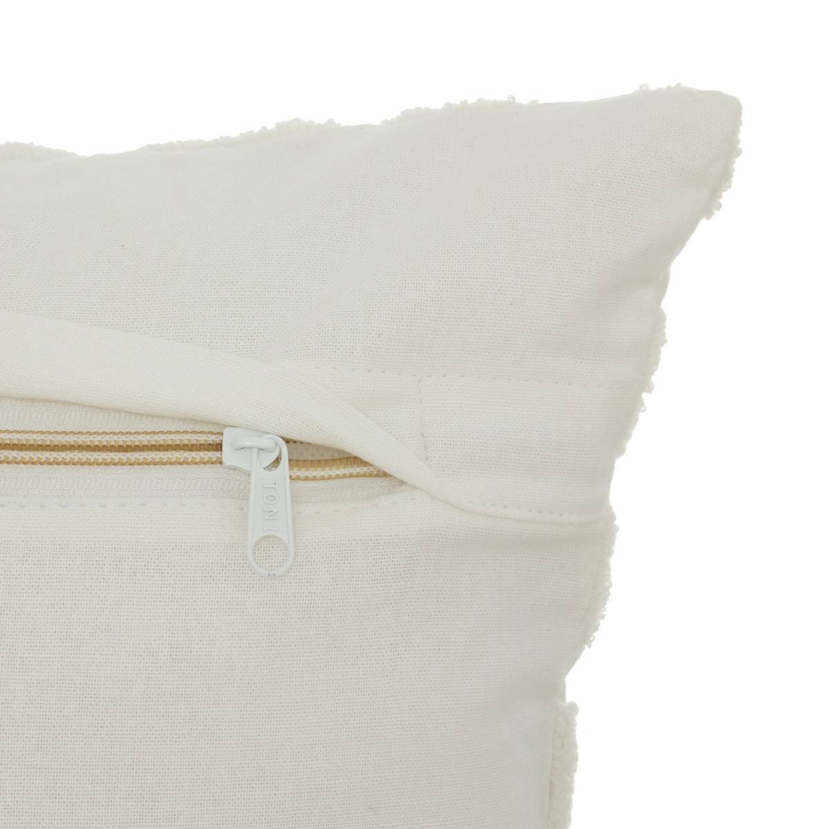 Coussin décoratif Blanc et Ocre motifs brodés et en relief 40 x 40 cm - Imagen 3