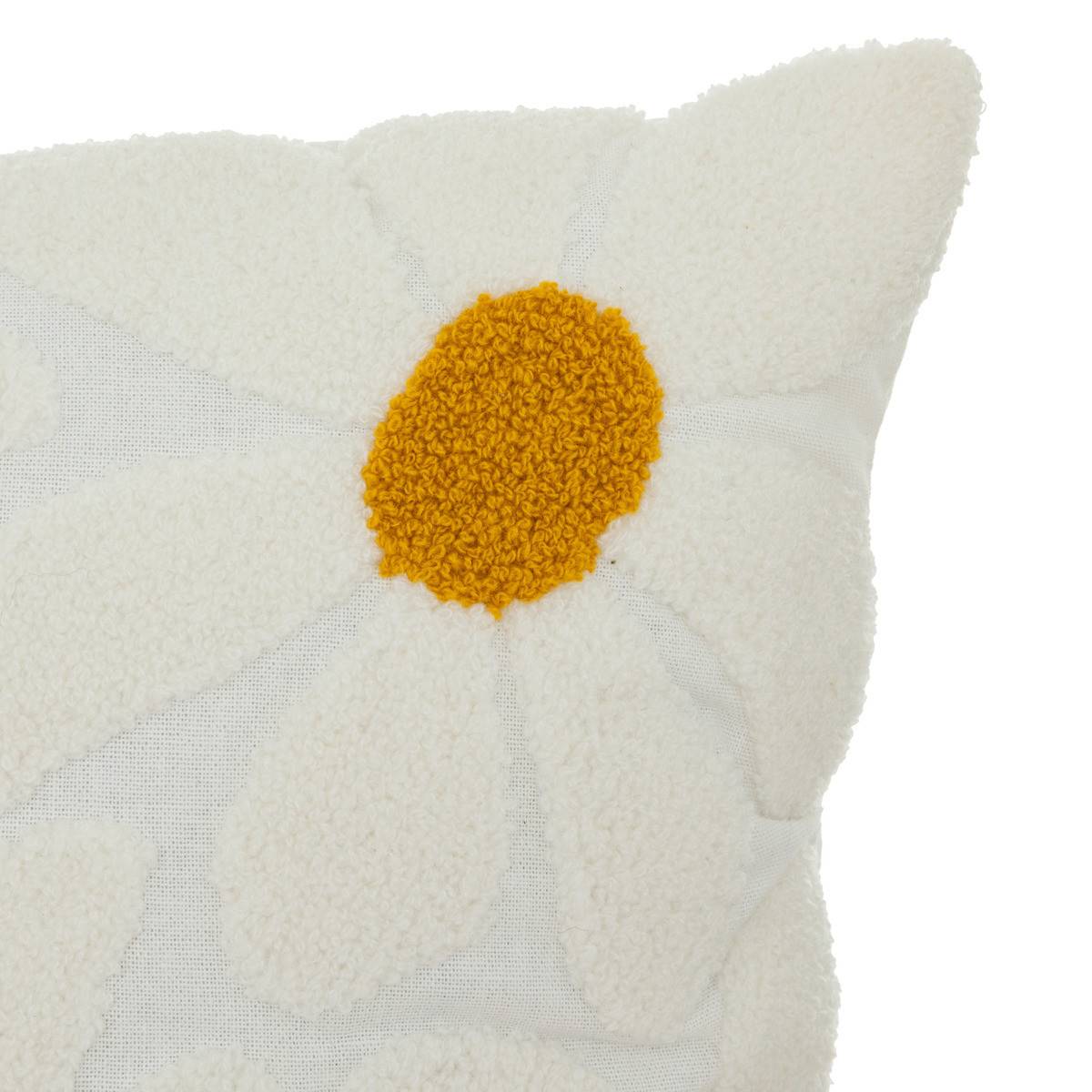 Coussin décoratif Blanc et Ocre motifs brodés et en relief 40 x 40 cm - Imagen 2