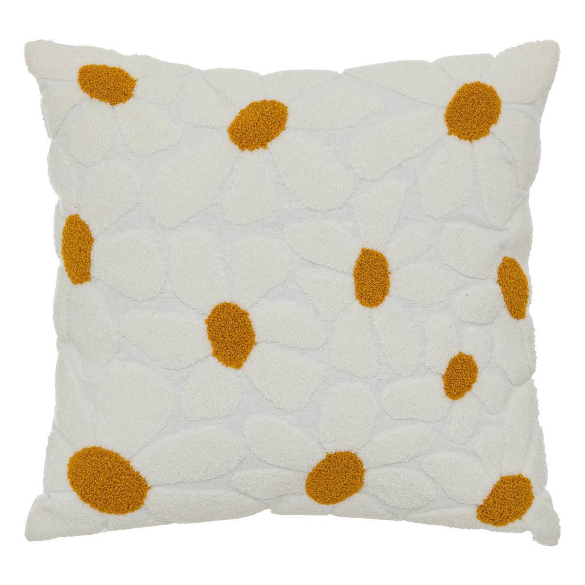Coussin décoratif Blanc et Ocre motifs brodés et en relief 40 x 40 cm - Imagen 1
