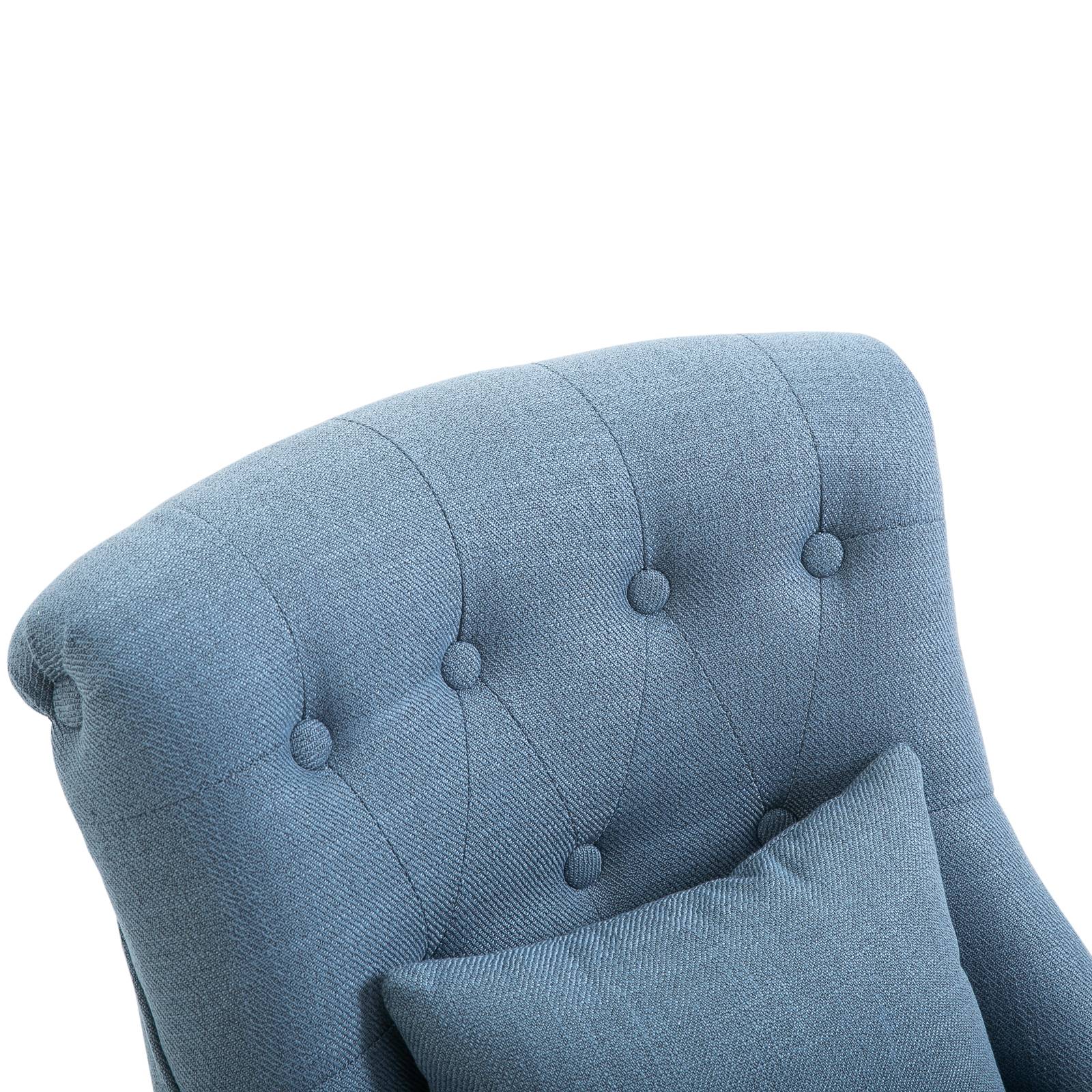 Fauteuil inclinable de salon avec coussin dossier, chaise longue relaxation, pieds bois, tissu aspect lin, bleu - Image 10