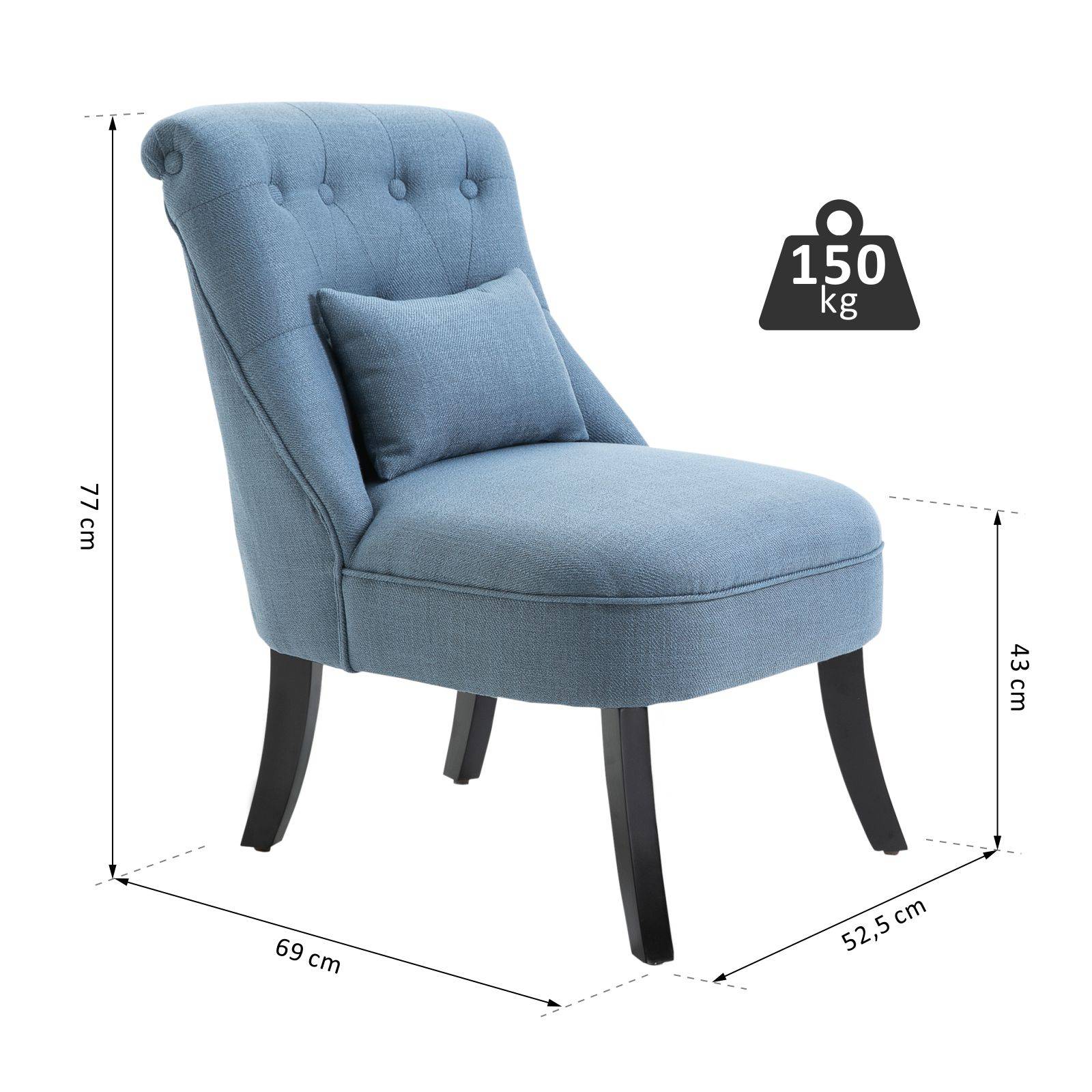Fauteuil inclinable de salon avec coussin dossier, chaise longue relaxation, pieds bois, tissu aspect lin, bleu - Image 5