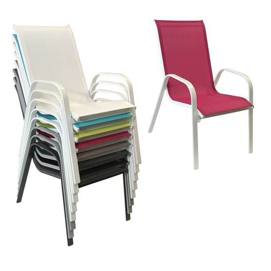 Happy Garden - Lot de 8 chaises MARBELLA en textilène rose - aluminium blanc - HAPPY GARDEN - Imagen 2