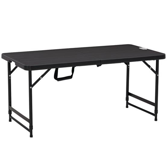 Table pliante extérieur acier HDPE camping hauteur réglable 118x60cm gris foncé - ComfortXL Outdoor Living - Image 1