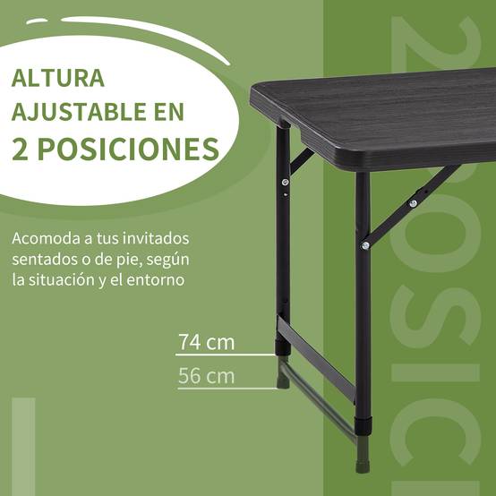 Table pliante extérieur acier HDPE camping hauteur réglable 118x60cm gris foncé - ComfortXL Outdoor Living - Image 7