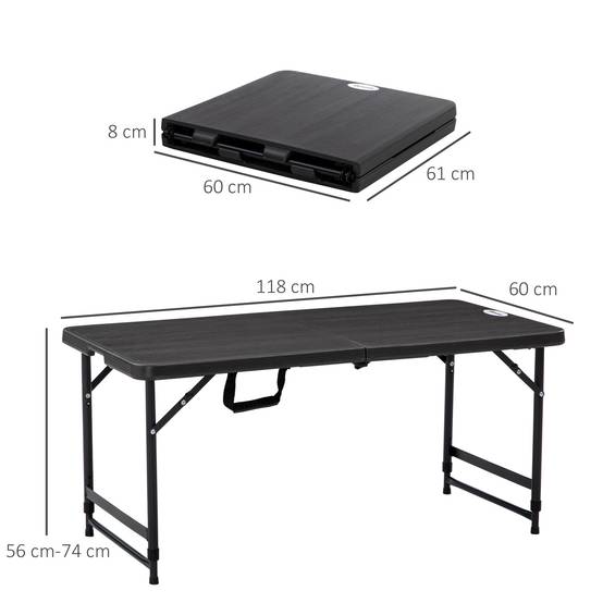 Table pliante extérieur acier HDPE camping hauteur réglable 118x60cm gris foncé - ComfortXL Outdoor Living - Image 5
