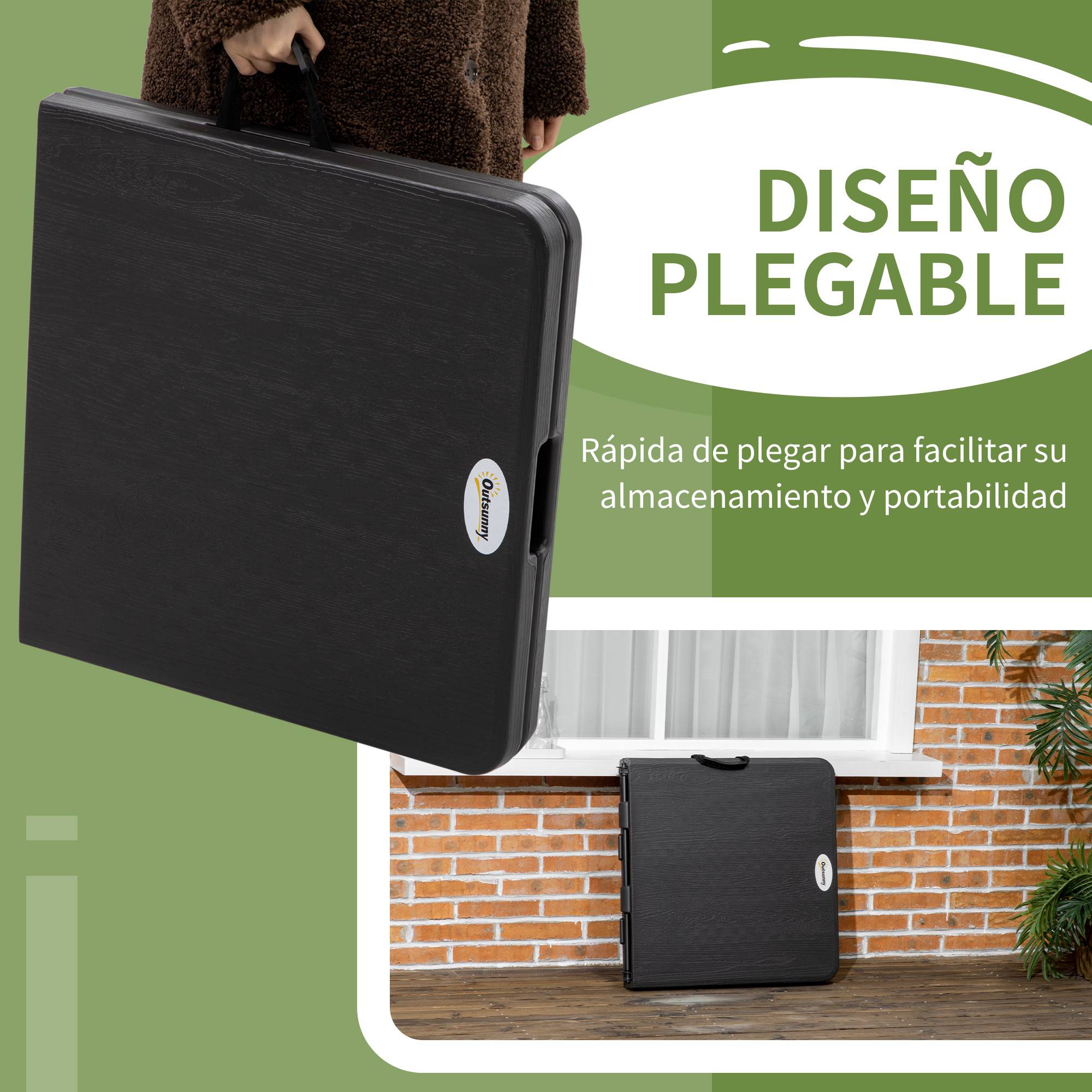 Table pliante extérieur acier HDPE camping hauteur réglable 118x60cm gris foncé - ComfortXL Outdoor Living - Image 8
