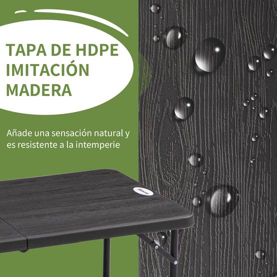 Table pliante extérieur acier HDPE camping hauteur réglable 118x60cm gris foncé - ComfortXL Outdoor Living - Image 9