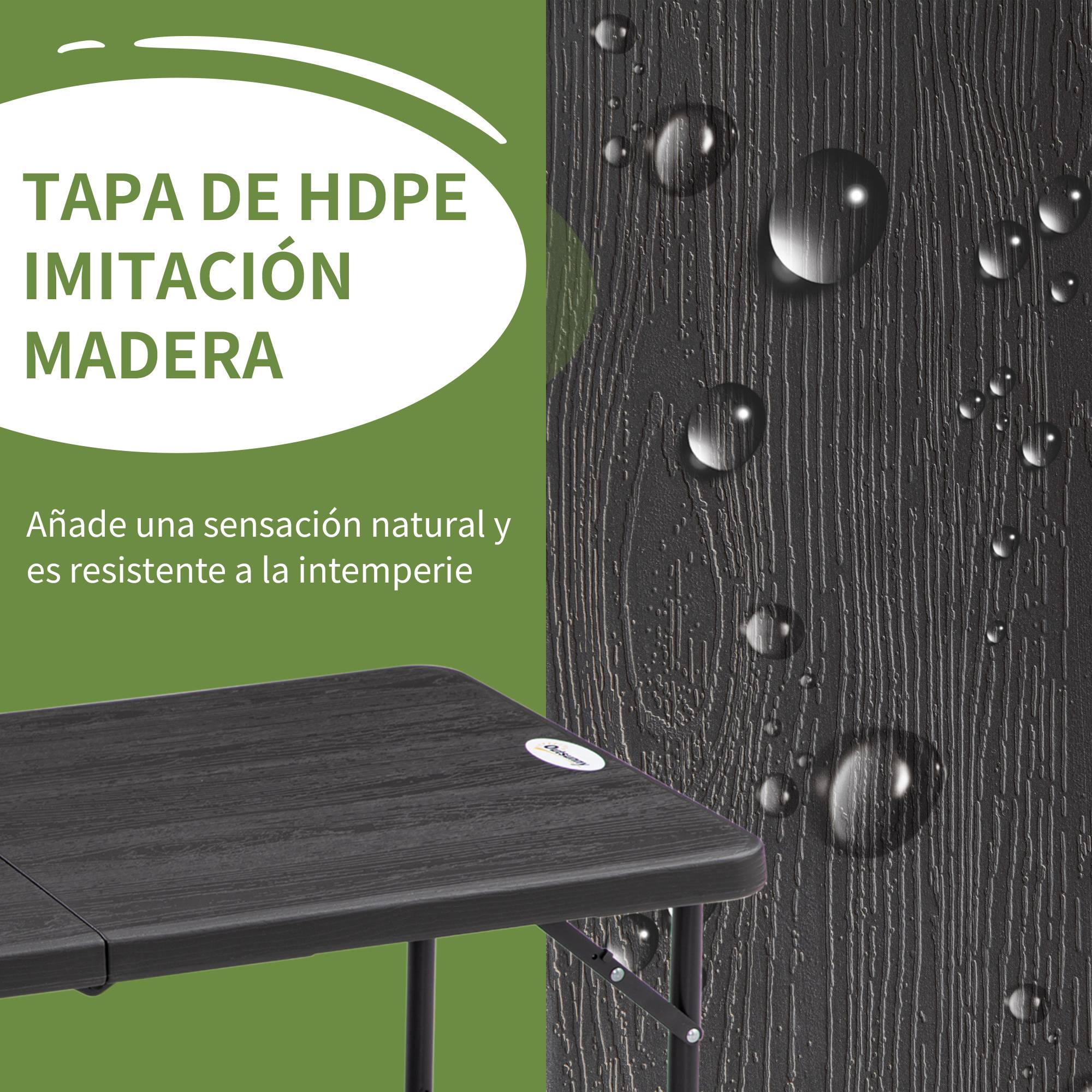 Table pliante extérieur acier HDPE camping hauteur réglable 118x60cm gris foncé - ComfortXL Outdoor Living - Image 9