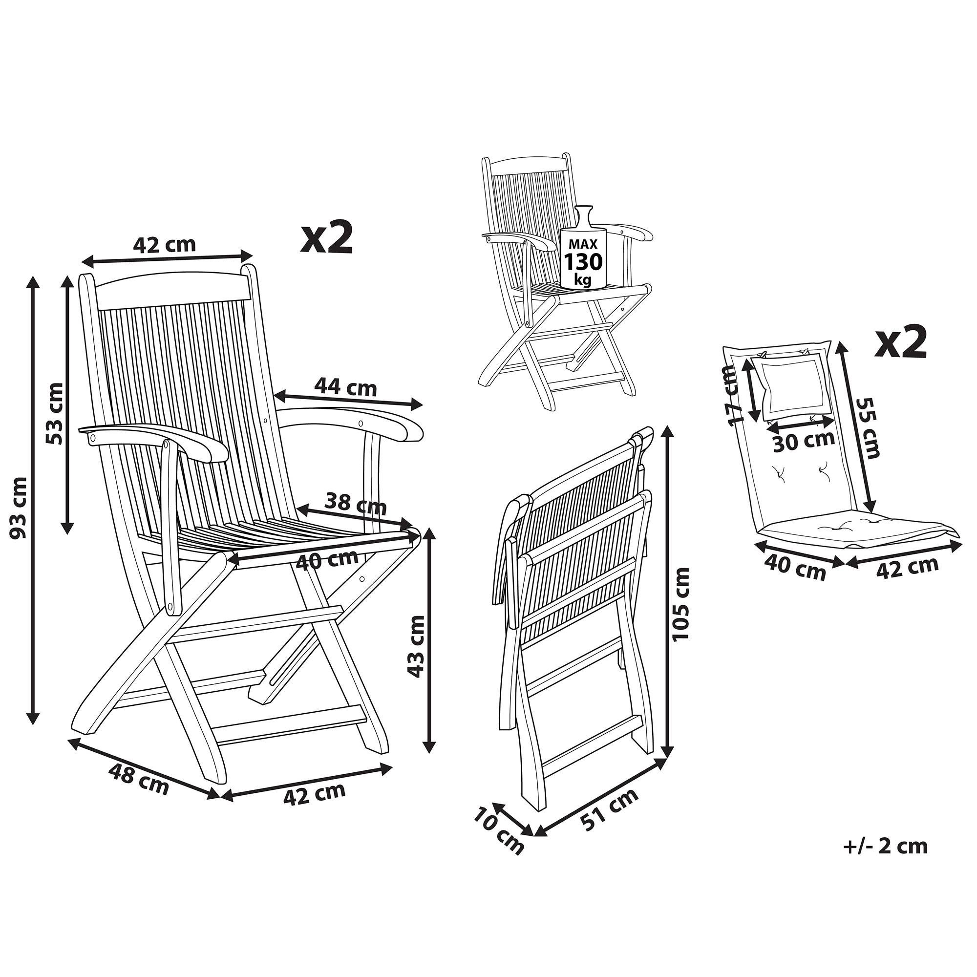 Beliani - Chaise de jardin Acacia Blanc cassé MAUI - Beliani - Imagen 2