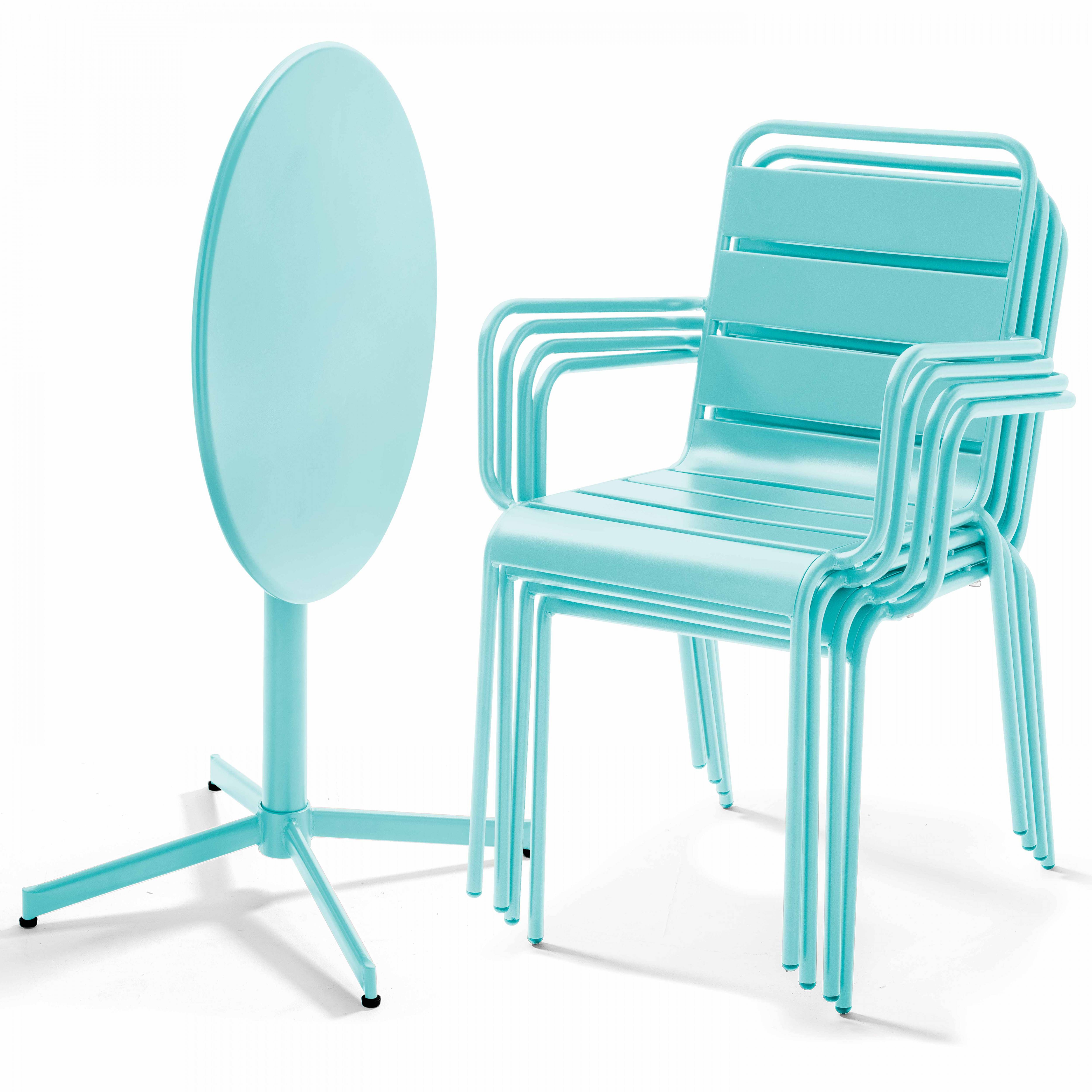 Oviala - Ensemble table de jardin et 4 fauteuils métal turquoise Palavas - Oviala - Image 2