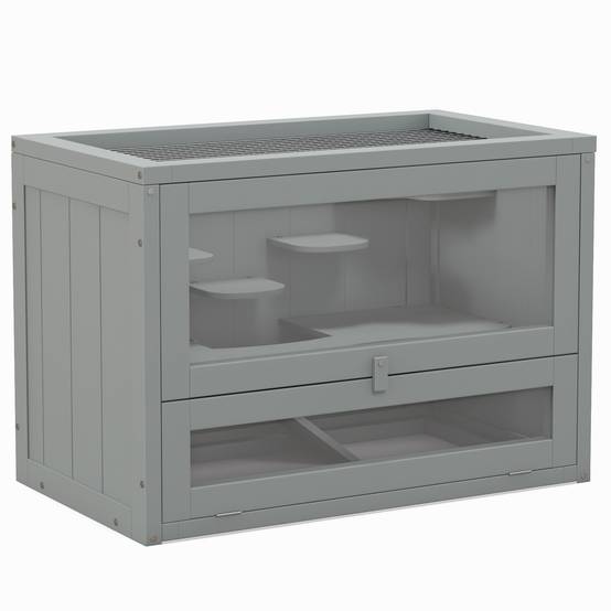 Cage pour rongeurs bois de sapin gris 60 x 35 x 42 cm - PANGIVO - Image 1