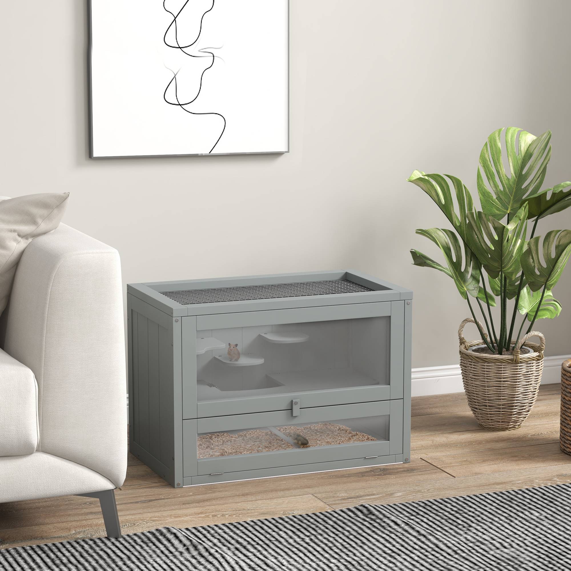Cage pour rongeurs bois de sapin gris 60 x 35 x 42 cm - PANGIVO - Image 3